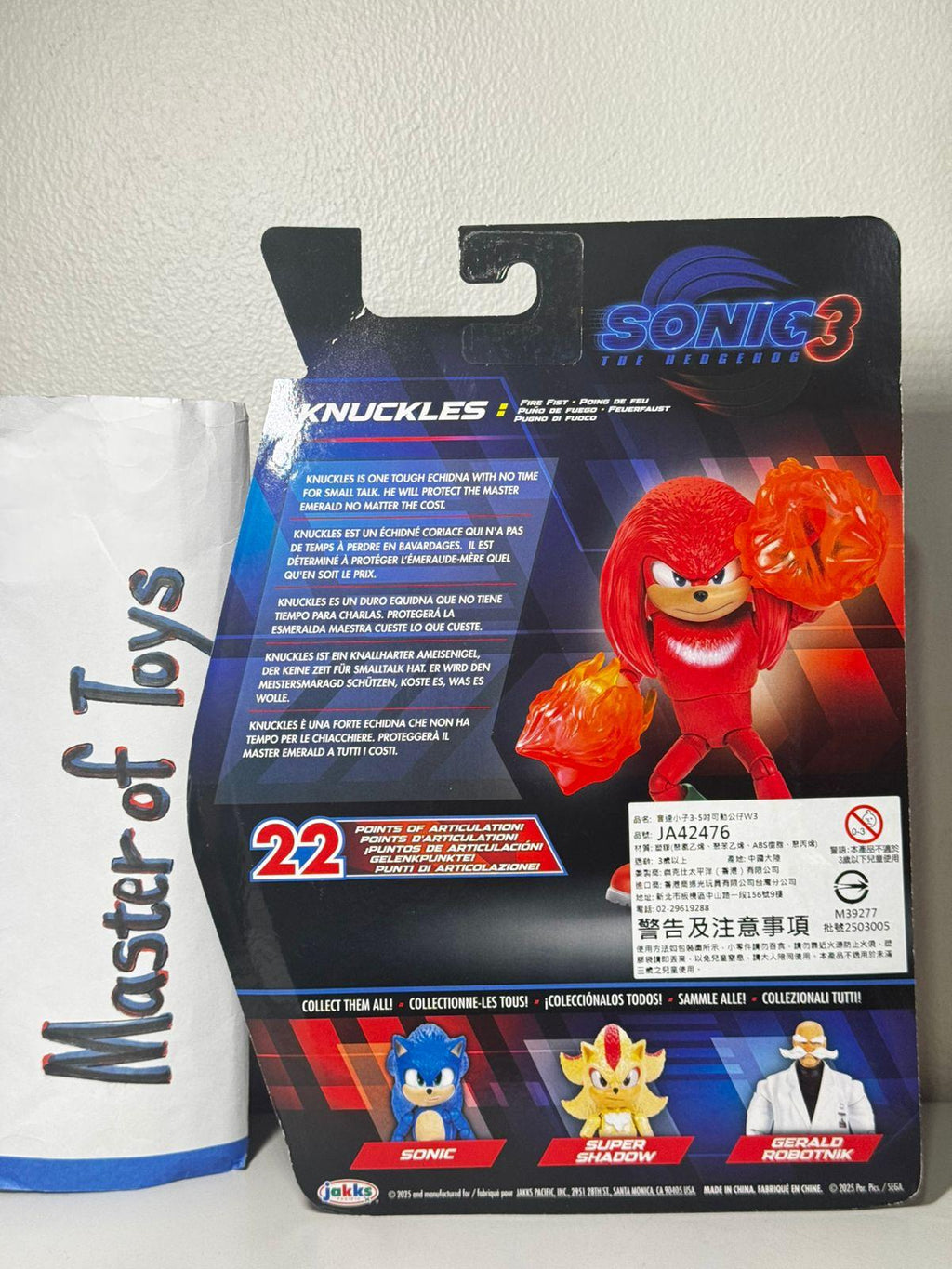 Jakks Pacific Sonic 3 The Hedgehog Knuckles Fire Fist - Ready Stock